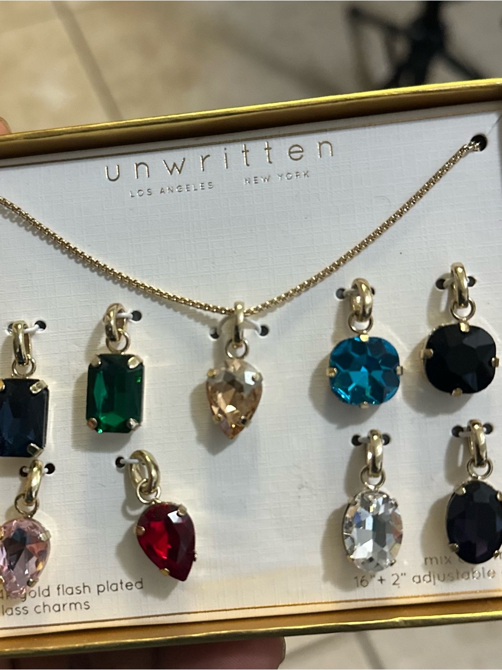 Unwritten Gold Necklace with Champagne Heart and Multicolor Charm Set
